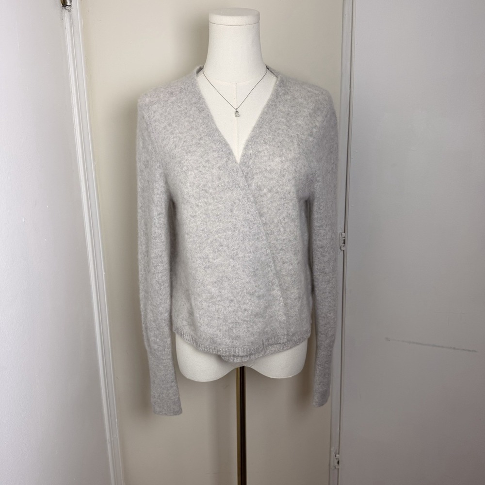 White + Warren Gray 100% Cashmere Cardigan Open Front Cropped Sz M